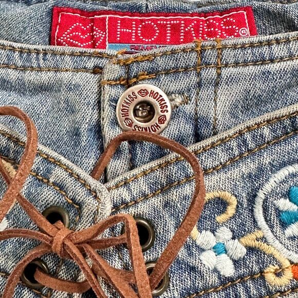Y2K Hot Kiss Lace-Up Flare Jeans Low Rise Embroidered 3/ XS Boho Festival Bratz - Picture 10 of 16